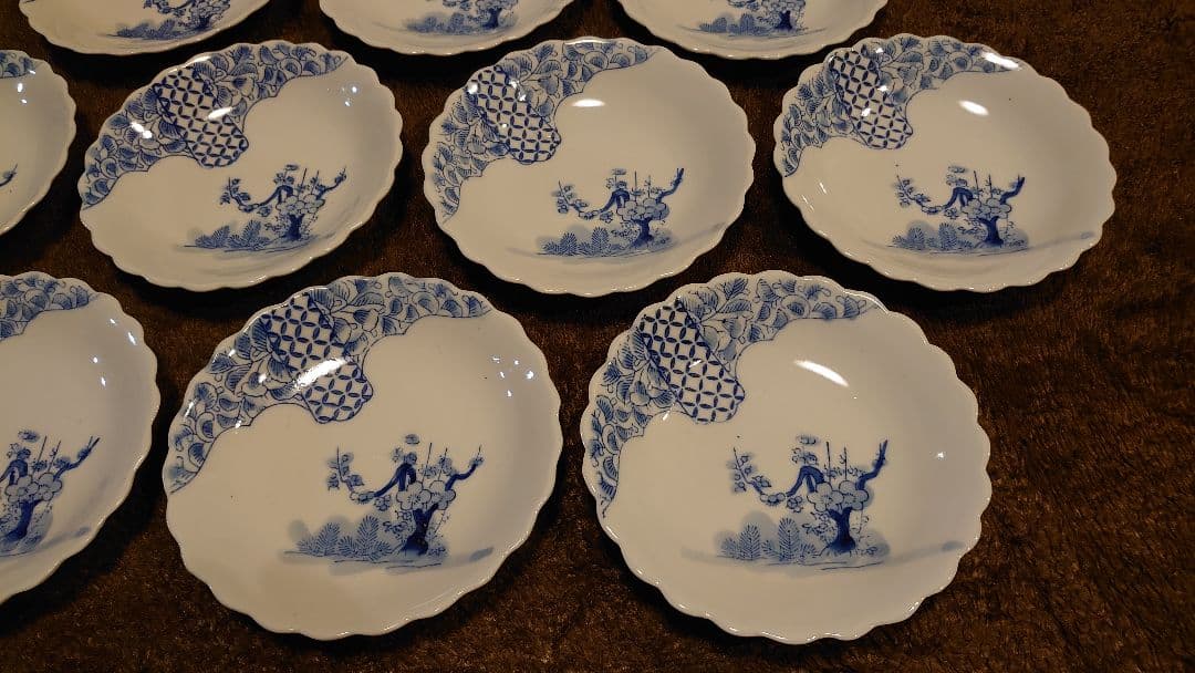 古伊万里　伊万里　染付　豆皿　菓子皿　華の図　小紋　１０客