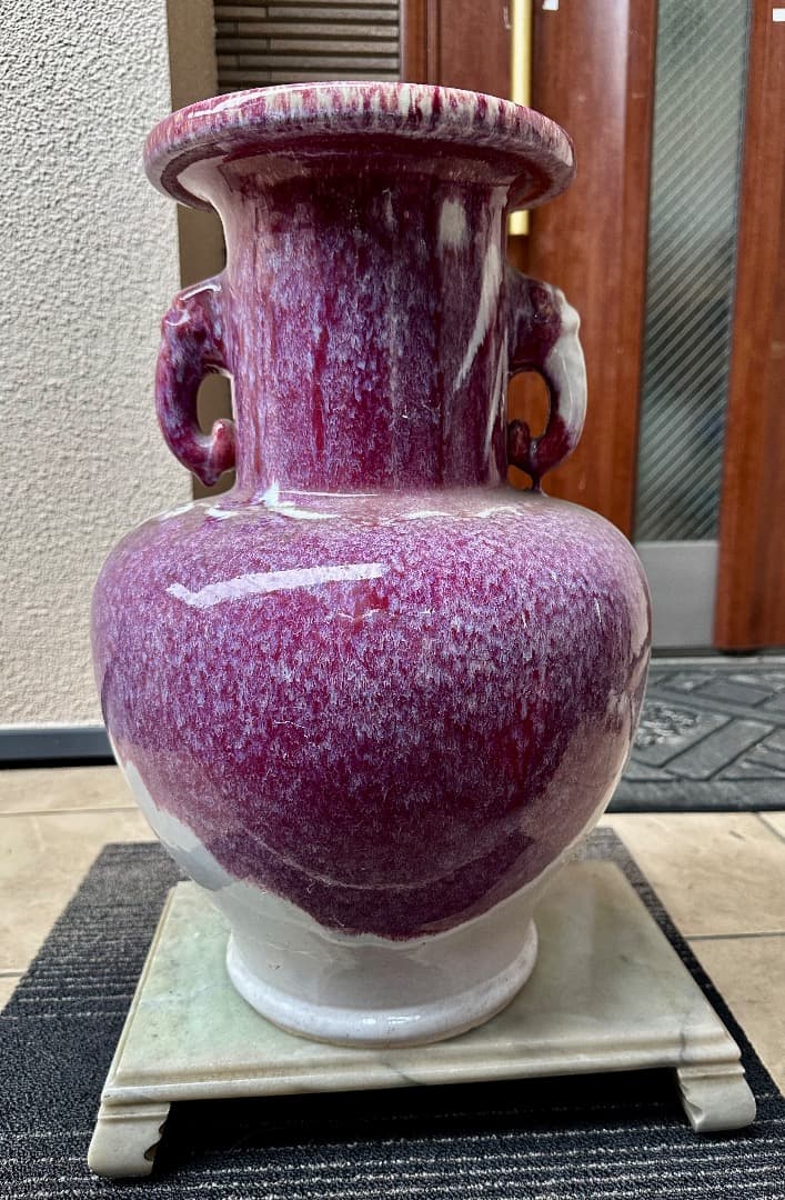 中国古董・ 色絵窯変釉 双耳大花瓶