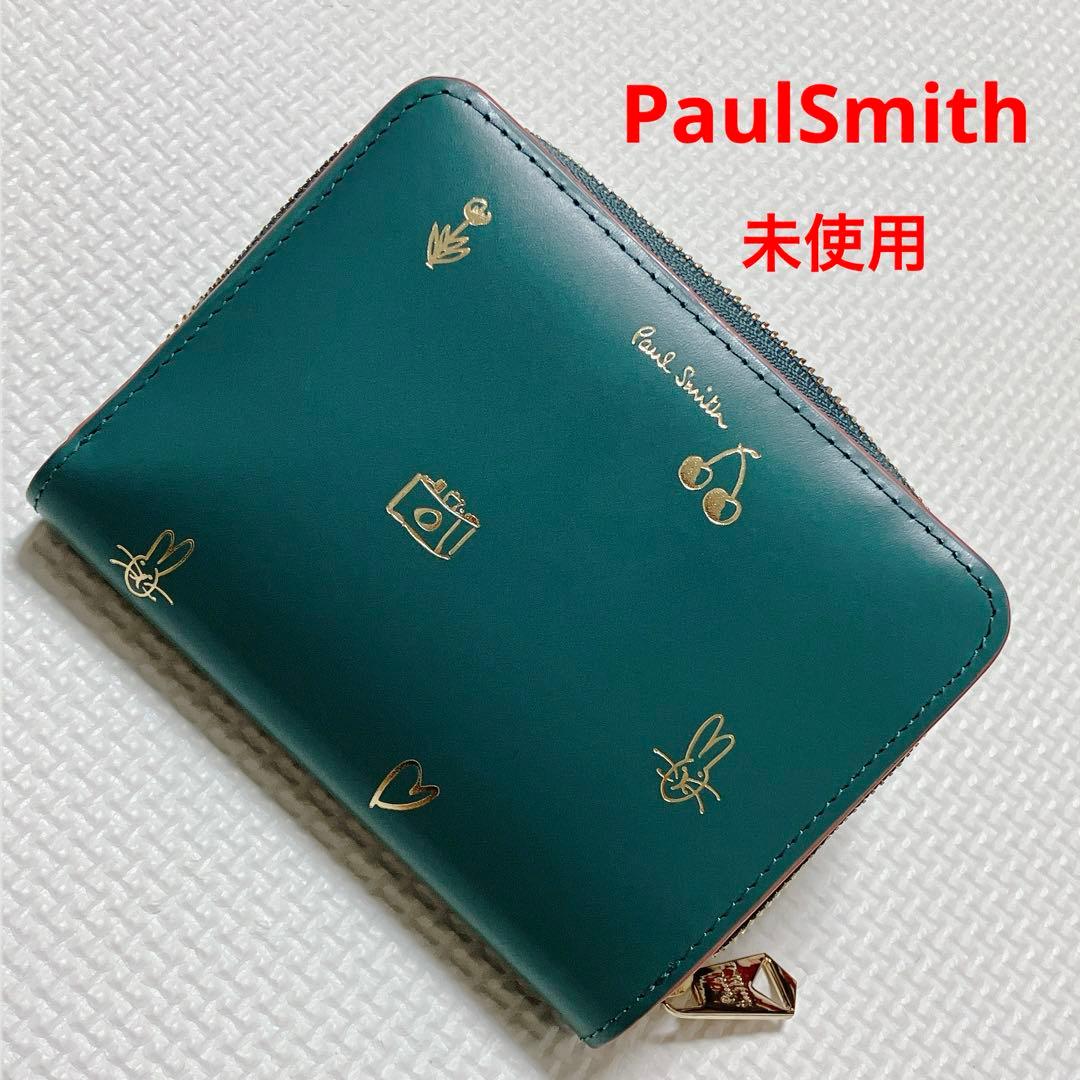 未使用PaulSmithミックスドゥードゥル レザー二つ折り財布　グリーン　緑