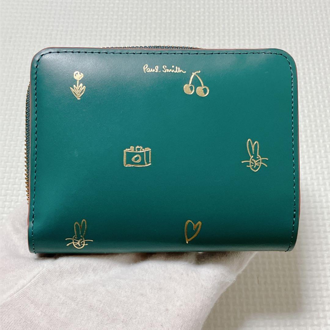 未使用PaulSmithミックスドゥードゥル レザー二つ折り財布　グリーン　緑