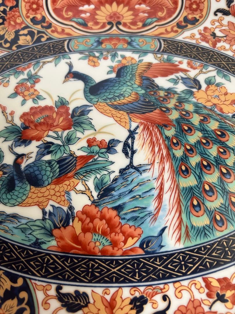 有田焼 丸今窯 古伊万里 孔雀絵 大皿 豪華絢爛 飾り皿 花鳥 牡丹 色絵 美品