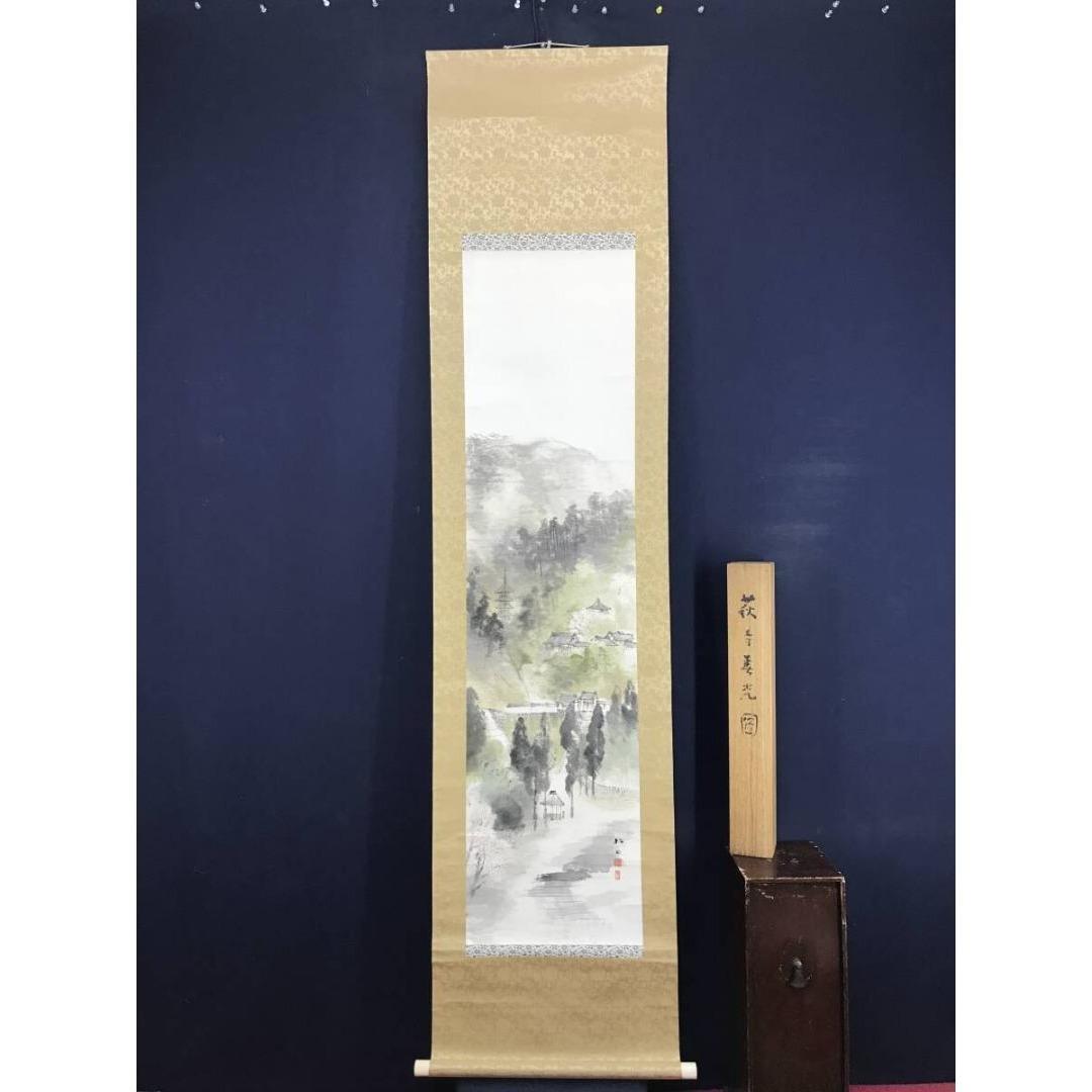 真作/藤井松山/萩寺春光図/春の掛軸/掛軸/名家伝来/AK-360