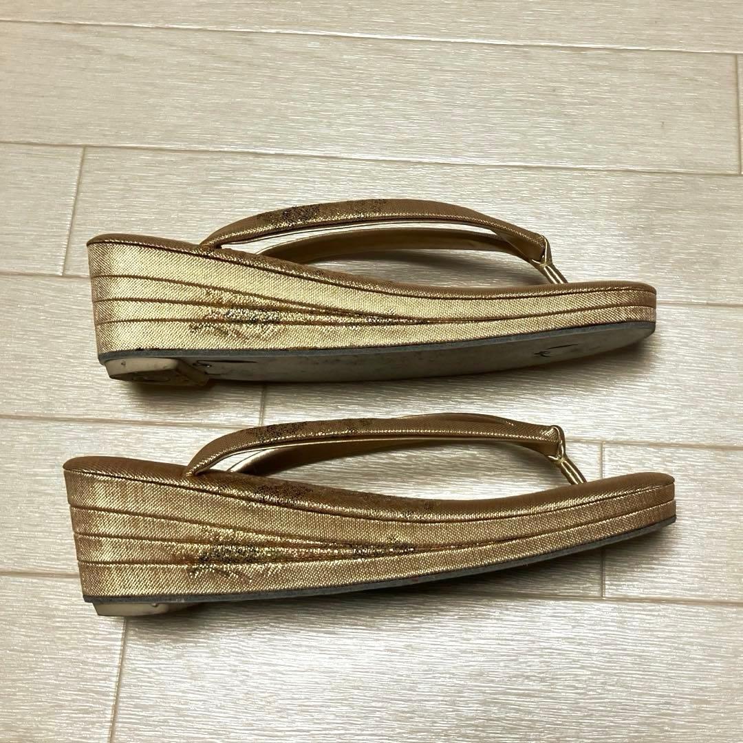 《美品》東京芝山　佐賀錦　草履バッグセット　ゴールド