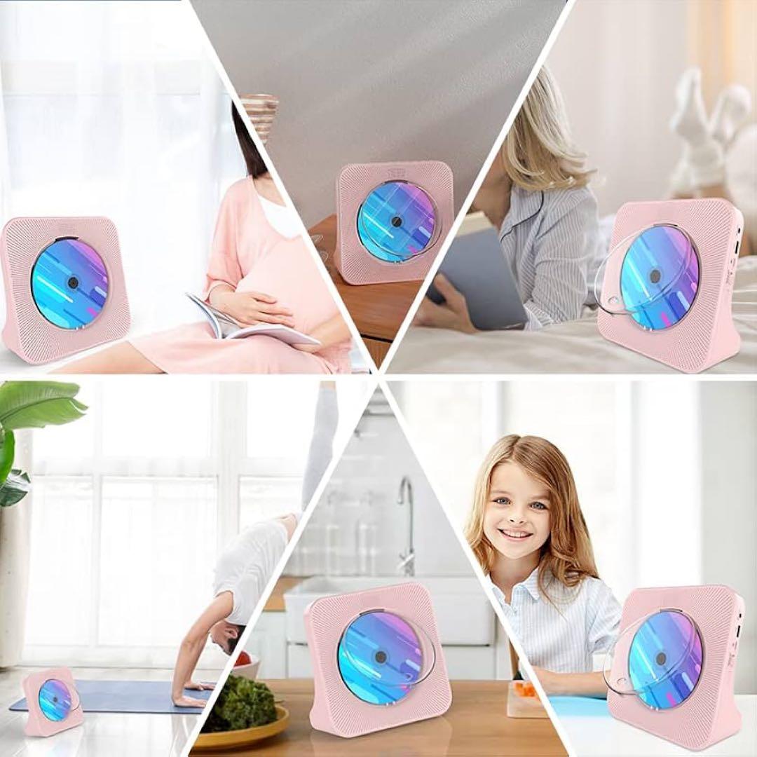 CDプレーヤー Bluetooth スピーカー内蔵 USB FMラジオ ピンク