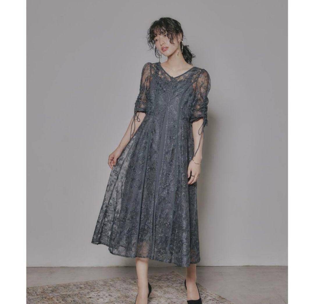 niana 刺繍 レース ロング カーデ キャミワンピ セットドレス 結婚式 M