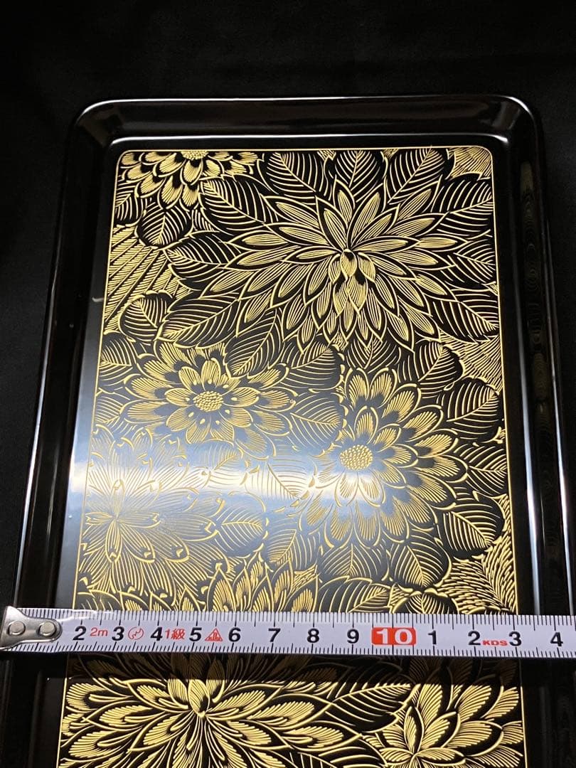 輪島塗　着本堅地　 菊彫り　木製　トレイ　未使用　B2167