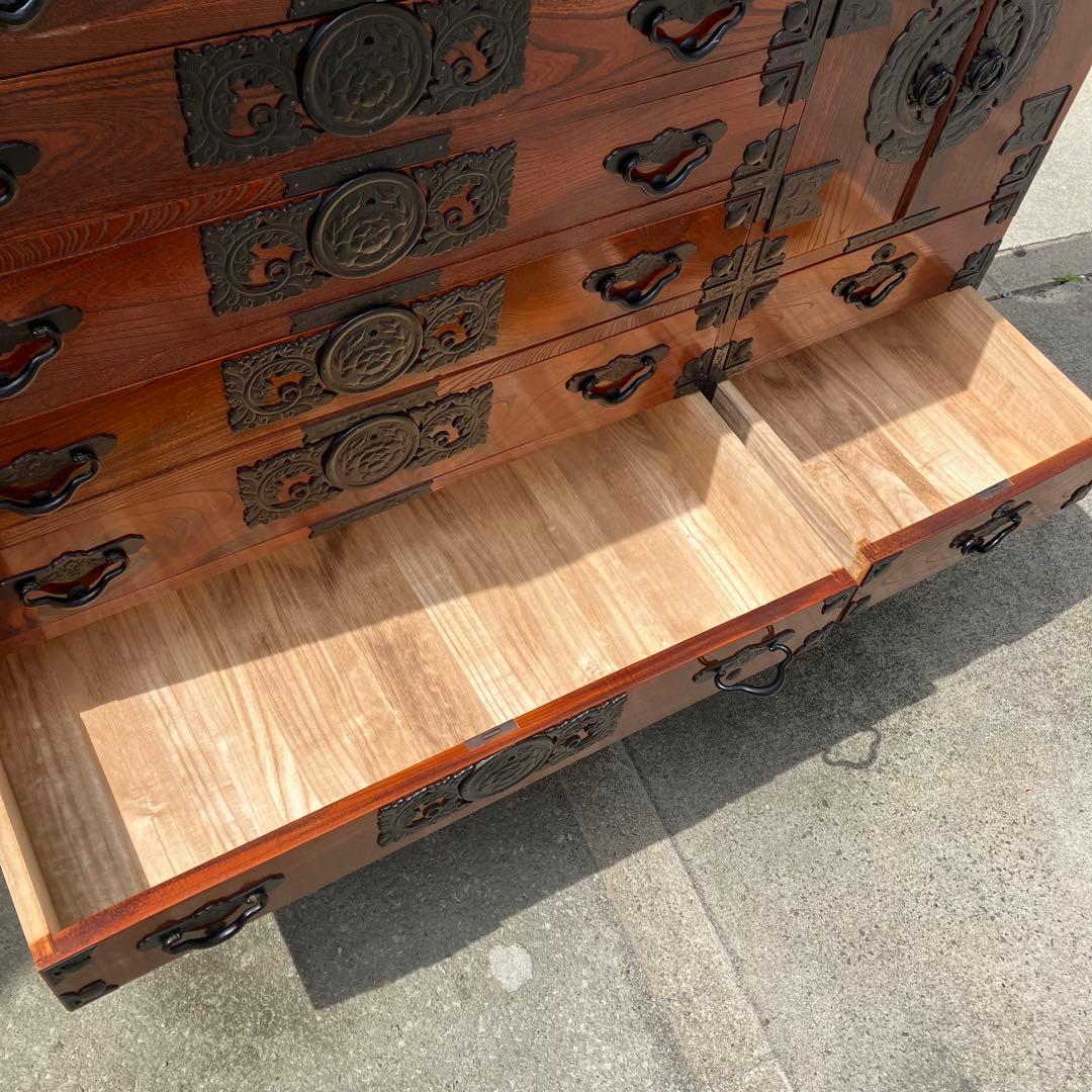 仙台箪笥 伊達箪笥 漆塗り 6段13杯 引き出し 和箪笥 帳場箪笥 サイドボード