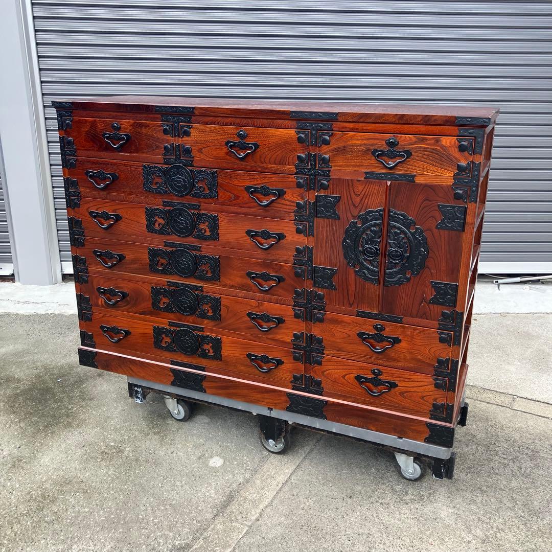 仙台箪笥 伊達箪笥 漆塗り 6段13杯 引き出し 和箪笥 帳場箪笥 サイドボード