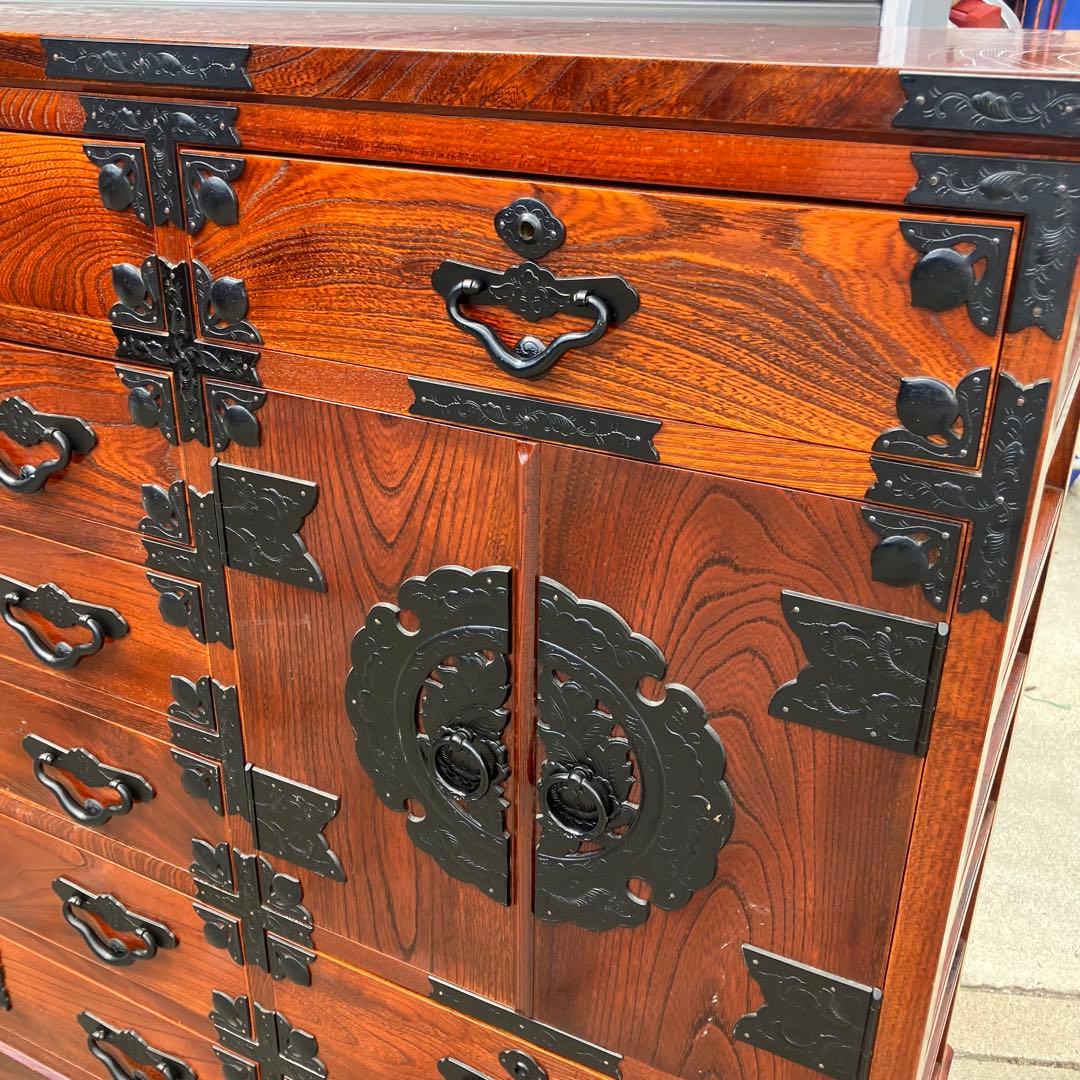 仙台箪笥 伊達箪笥 漆塗り 6段13杯 引き出し 和箪笥 帳場箪笥 サイドボード