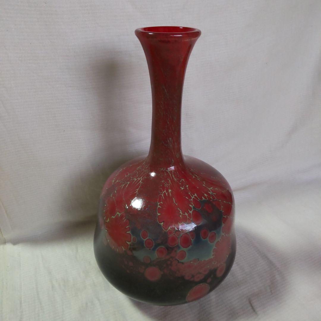 窯変硝子　花瓶　陶器の様な不思議な色ガラス　フラワーベース　炎宴