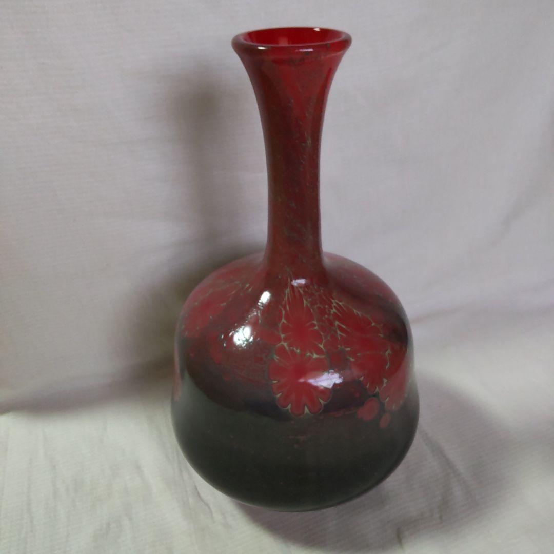窯変硝子　花瓶　陶器の様な不思議な色ガラス　フラワーベース　炎宴