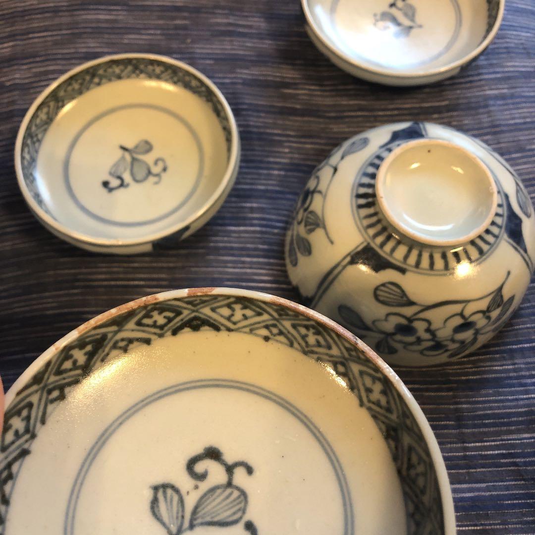 江戸後期時代染め付け茶碗蓋5個セット