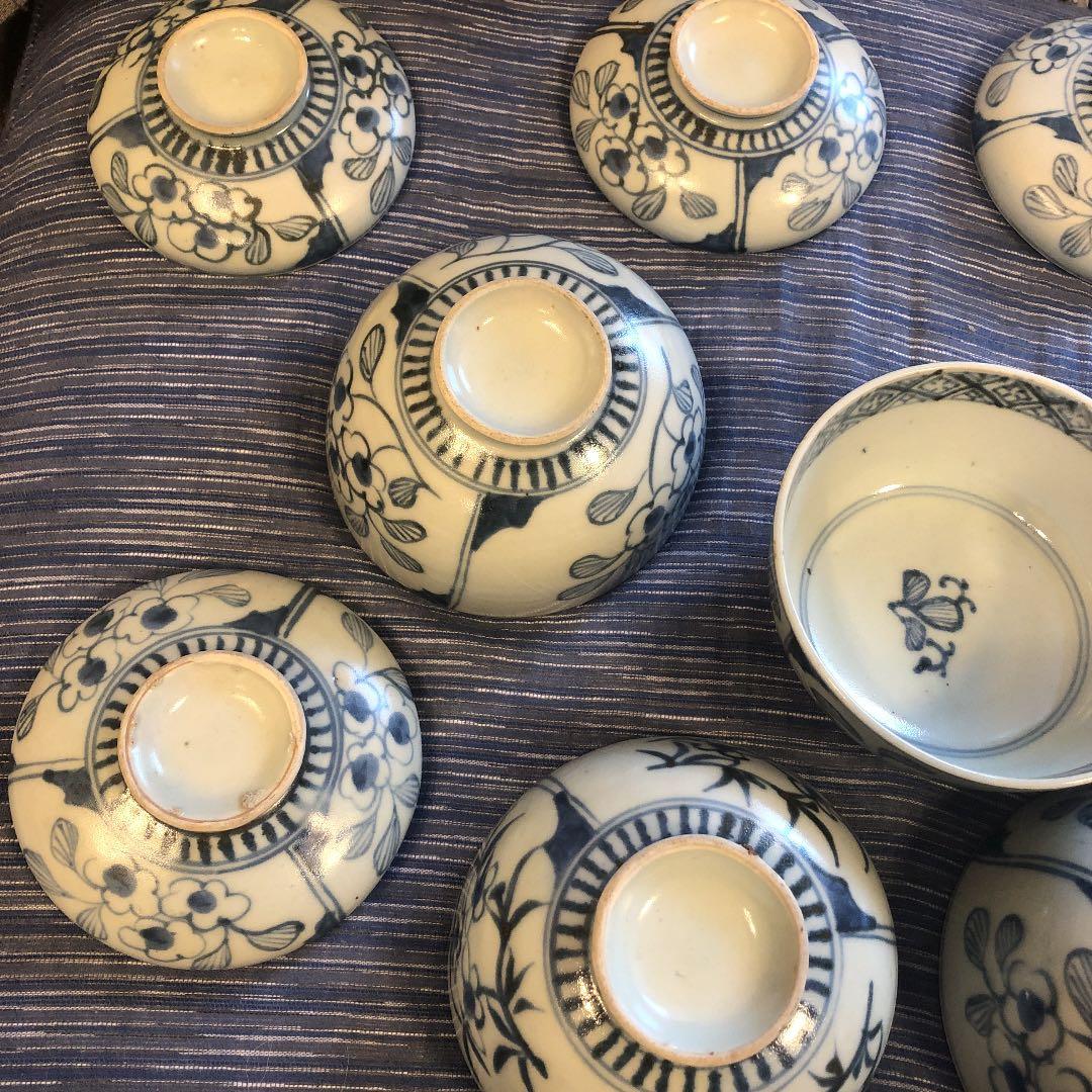 江戸後期時代染め付け茶碗蓋5個セット