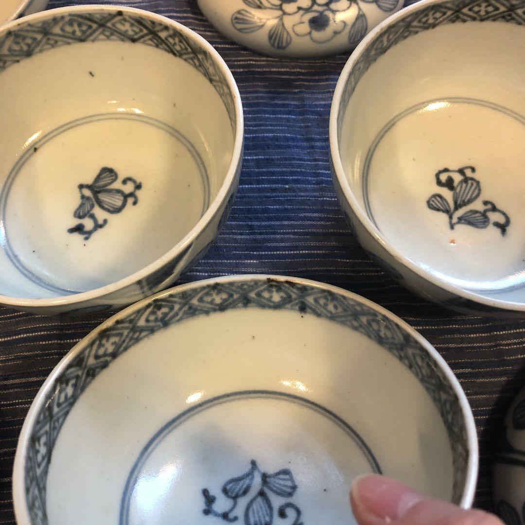 江戸後期時代染め付け茶碗蓋5個セット