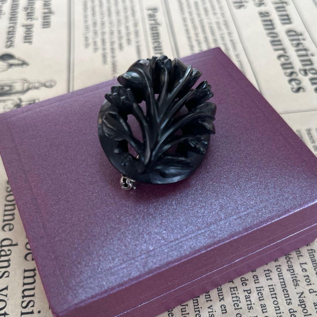 【超激レア!】英国 ヴィクトリアン　モーニング ウィットビー ジェット ブローチ