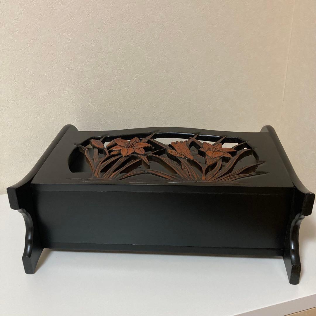 伝統工芸 日光彫 百合の花 マガジンラック 木彫り 和風