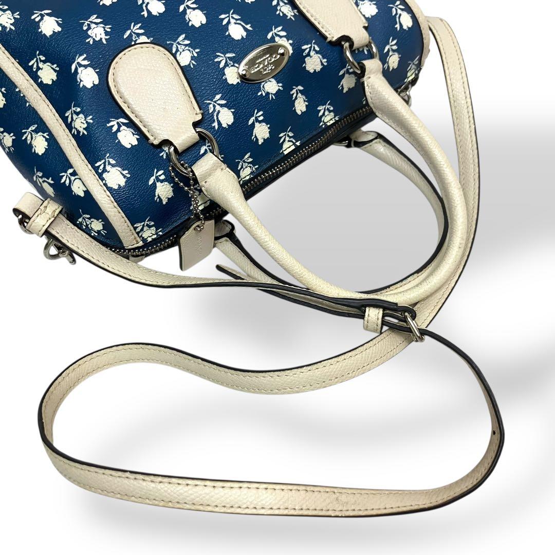 【美品】Coachコーチ　ミニボストンバッグ 花柄　ブルー　PVC 2way