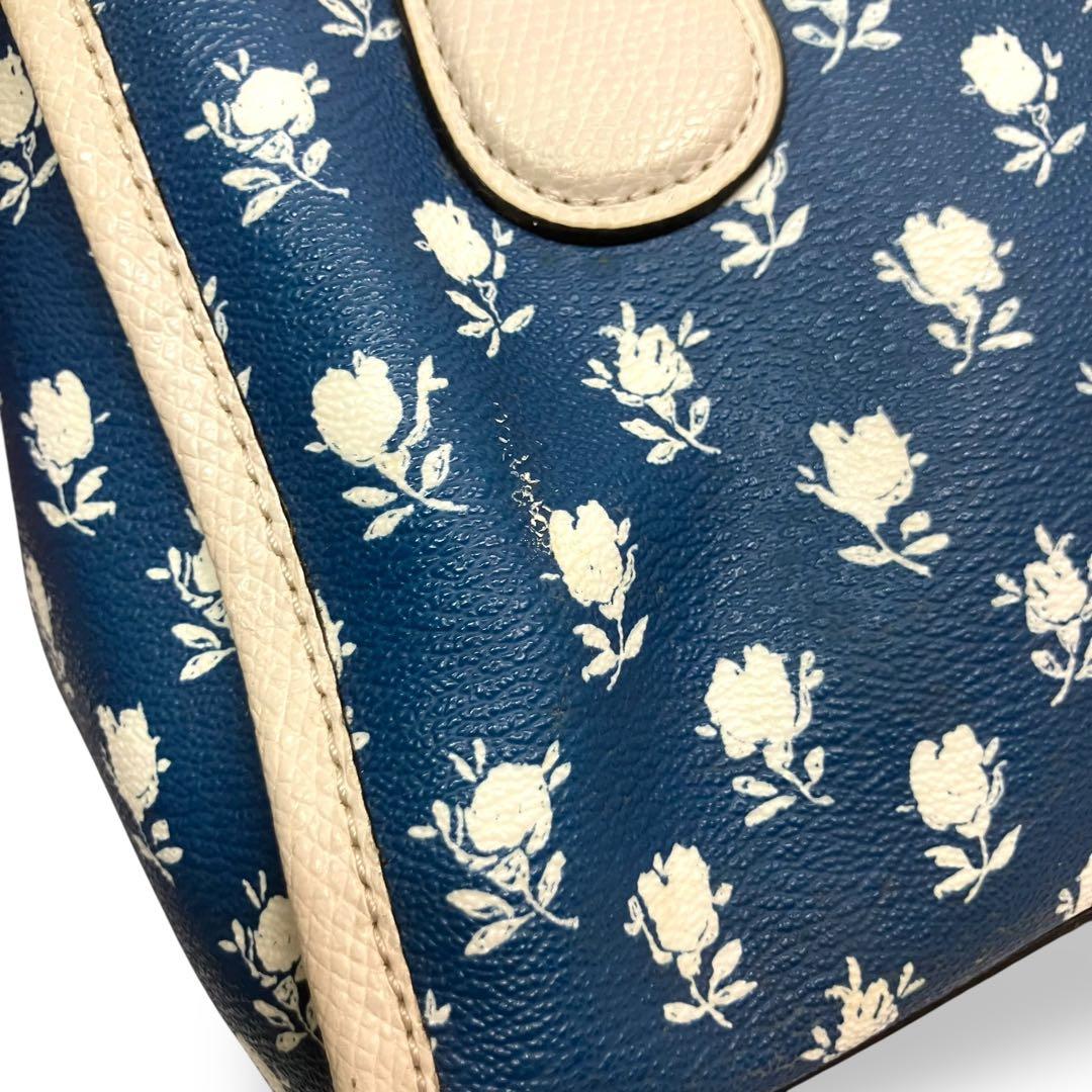 【美品】Coachコーチ　ミニボストンバッグ 花柄　ブルー　PVC 2way