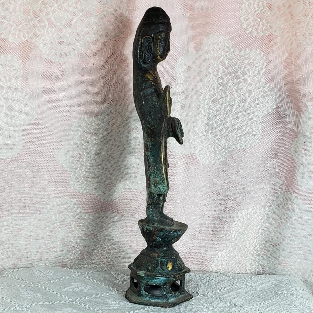 【新羅仏】◆金銅如来立像 全高:27.4cm 仏像◆検）天平仏 飛鳥仏 高麗仏