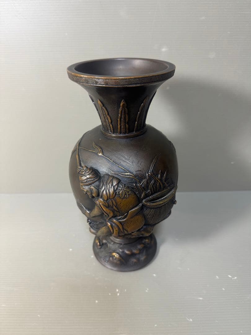 2647 古銅　エビス　花瓶　時代物