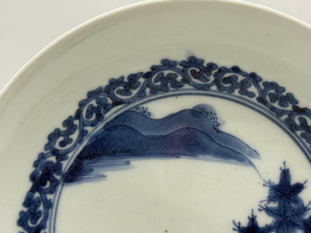藍柿右衛門　染付山水紋中皿　大明成化年製銘　アンティーク　送料込み260115