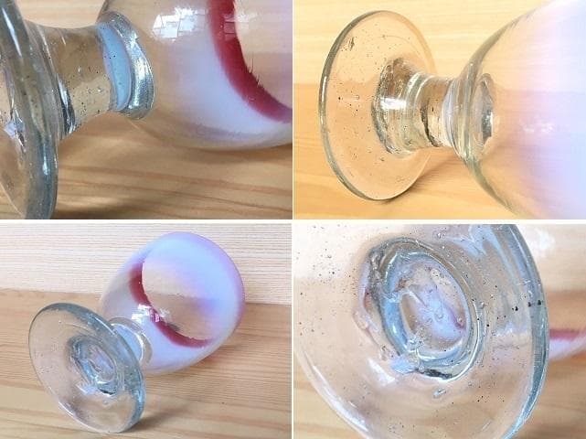 希少!! 大正浪漫 氷コップ 乳白赤縁 なつめ形 和硝子