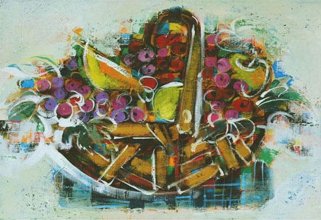 油絵 菅家令子インテリア 額付(白) 油絵 uF6-061403 静物 フルーツ