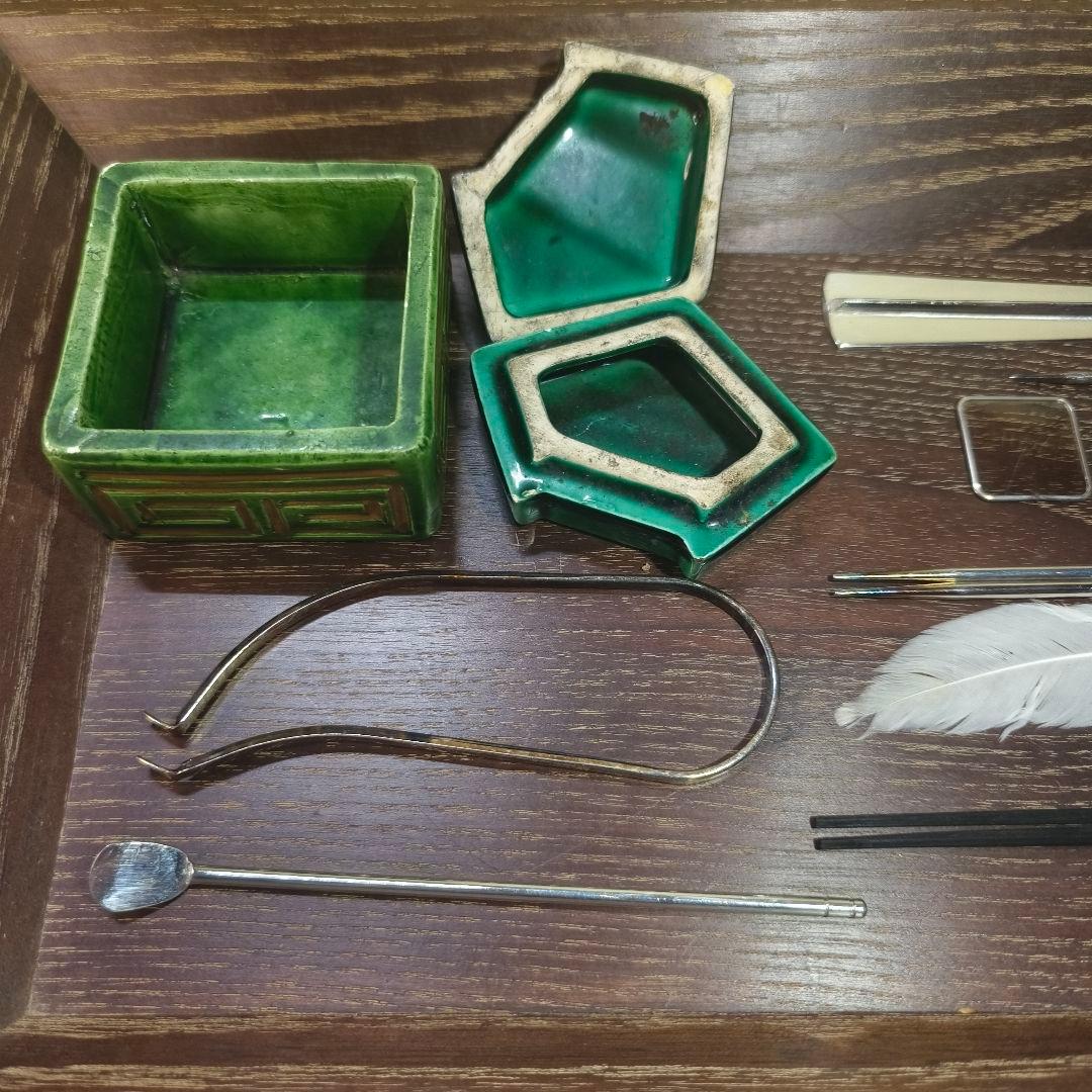 茶道具七事式 桑木香盆 織部香合 香炉 火道具セット 銀葉 香箸 全11点