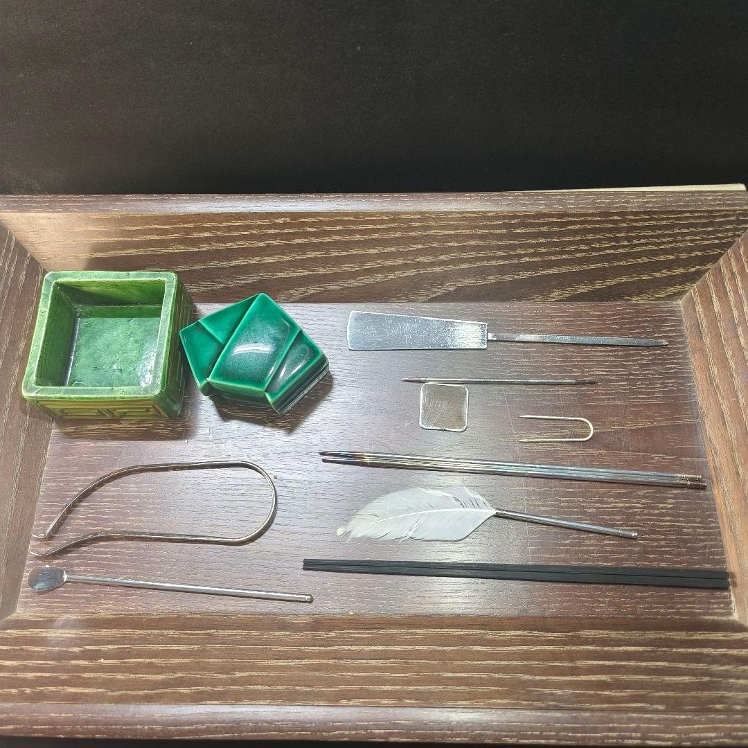 茶道具七事式 桑木香盆 織部香合 香炉 火道具セット 銀葉 香箸 全11点