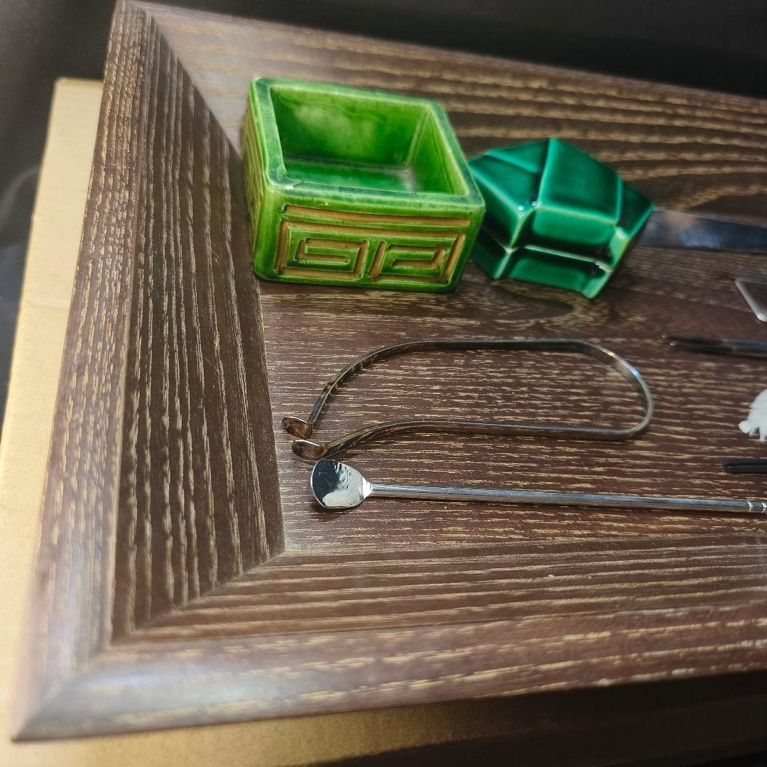 茶道具七事式 桑木香盆 織部香合 香炉 火道具セット 銀葉 香箸 全11点