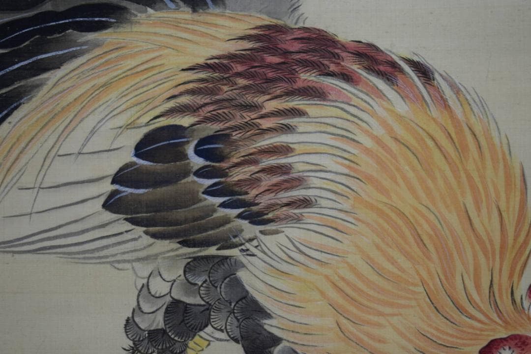 模写/松村景文/双鶏之図/桐題箱二重箱付/布袋屋掛軸HG-82