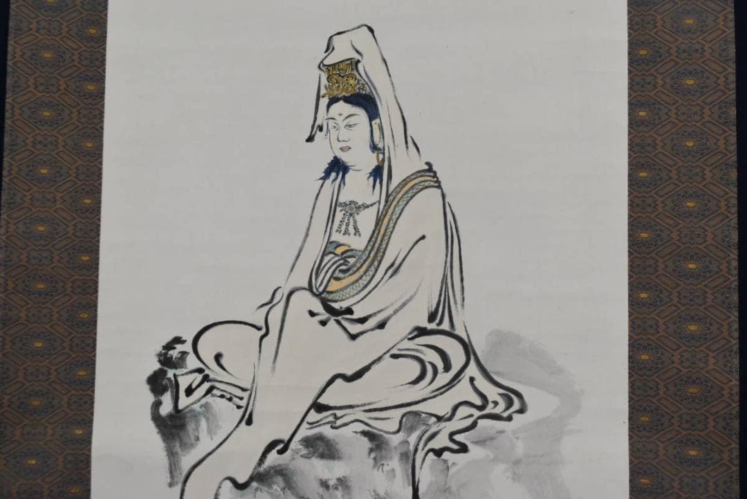 【真作】磯田長秋/観音図/掛軸/名家伝来/AA-870