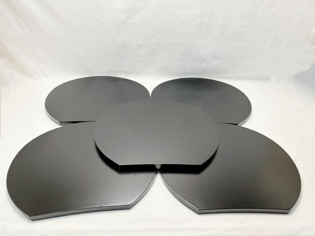 未使用 懐石道具 一閑塗 絵変わり 半月膳 5客揃 会席膳 宴会盆 平膳共箱