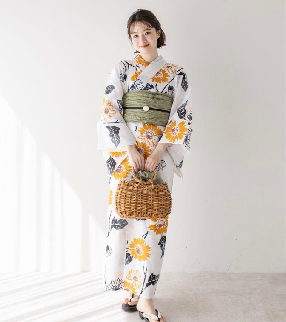 ひまわり柄 浴衣 緑色帯 ゆかた館グレース　【新品未使用】