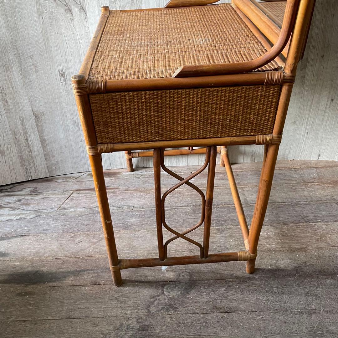 ラタン化粧台 ビンテージ アンティーク家具 ラタン家具 籐 鏡台 昭和レトロ