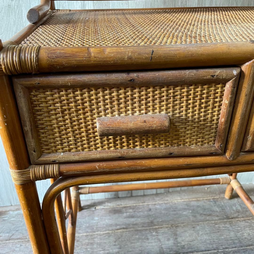 ラタン化粧台 ビンテージ アンティーク家具 ラタン家具 籐 鏡台 昭和レトロ