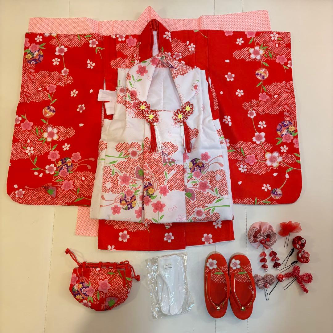 七五三 3歳 被布、ヘッドドレス、着物セット