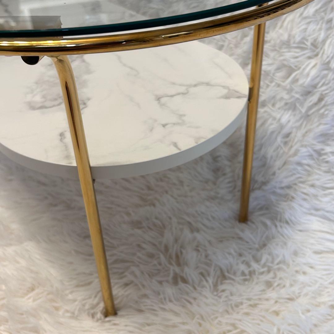 【人気】フランフラン レガートコーヒーテーブルS ゴールド×マーブル ガラス