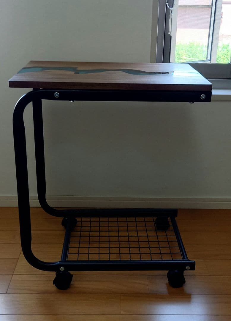 リバーテーブル　レジンテーブル　サイドテーブル　キャスター付き　キッチンワゴン