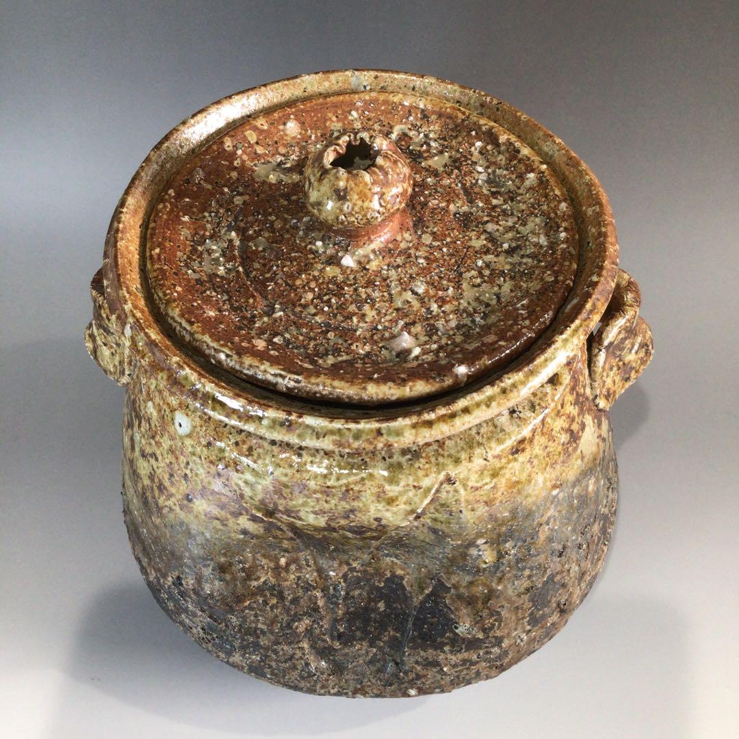 Ｐ５６４　水指　『信楽焼』『神山一陶造』『耳付水指』　共箱　茶道具