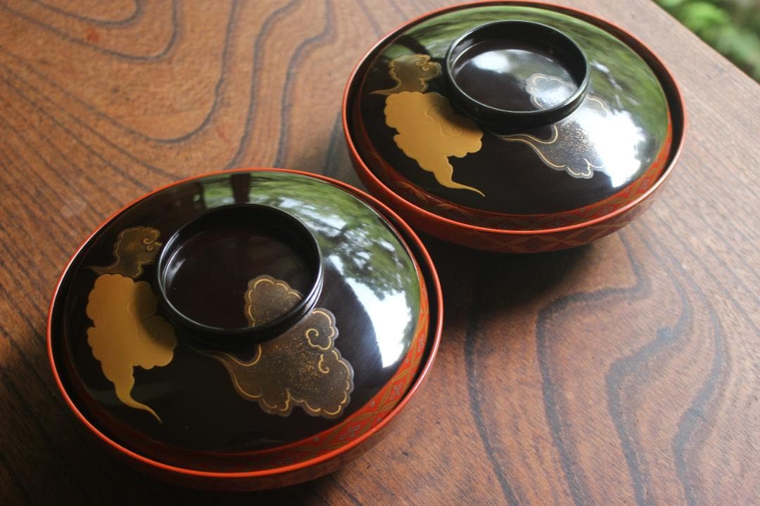 時代逸品！極上七宝文縁に優美な金銀雲蒔絵の映えるお椀2点（検輪島塗蒔絵椀雑煮椀