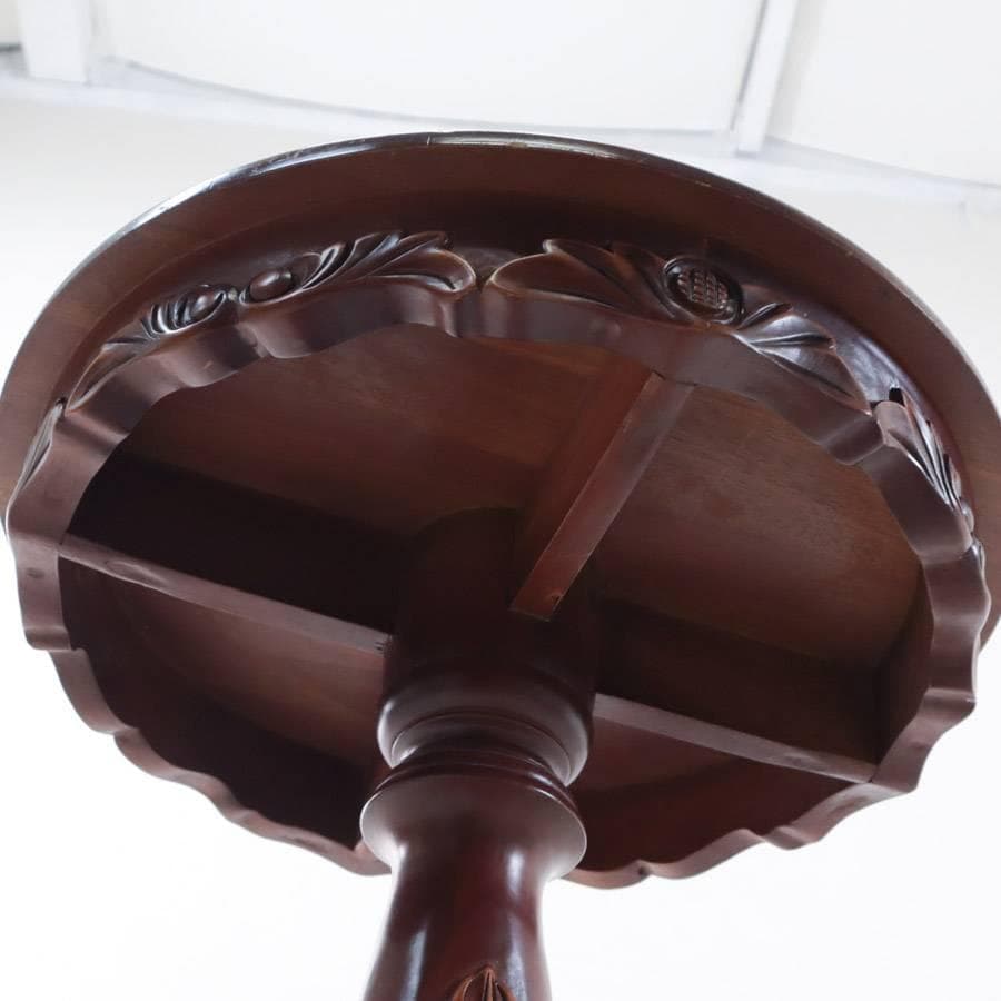 ヨーロピアンアンティーク調 マホガニー サイドテーブル 彫刻 ラウンテーブル