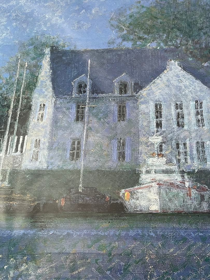 額入り85.0cm壁掛け アンドレ・ブーリエ 村の海岸 （印刷画） 1153