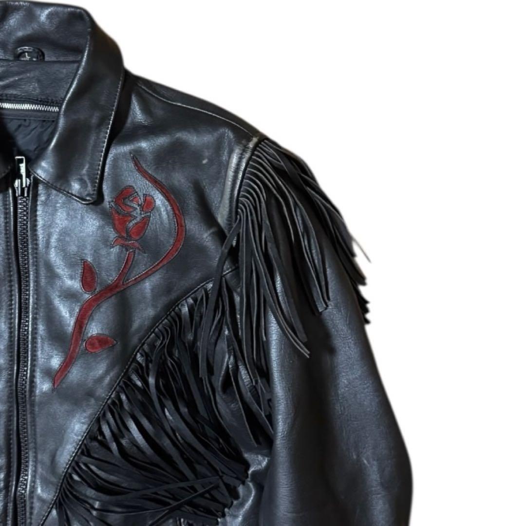 FIRST ライナー付 フリンジ レザージャケット Thinsulate 黒 L