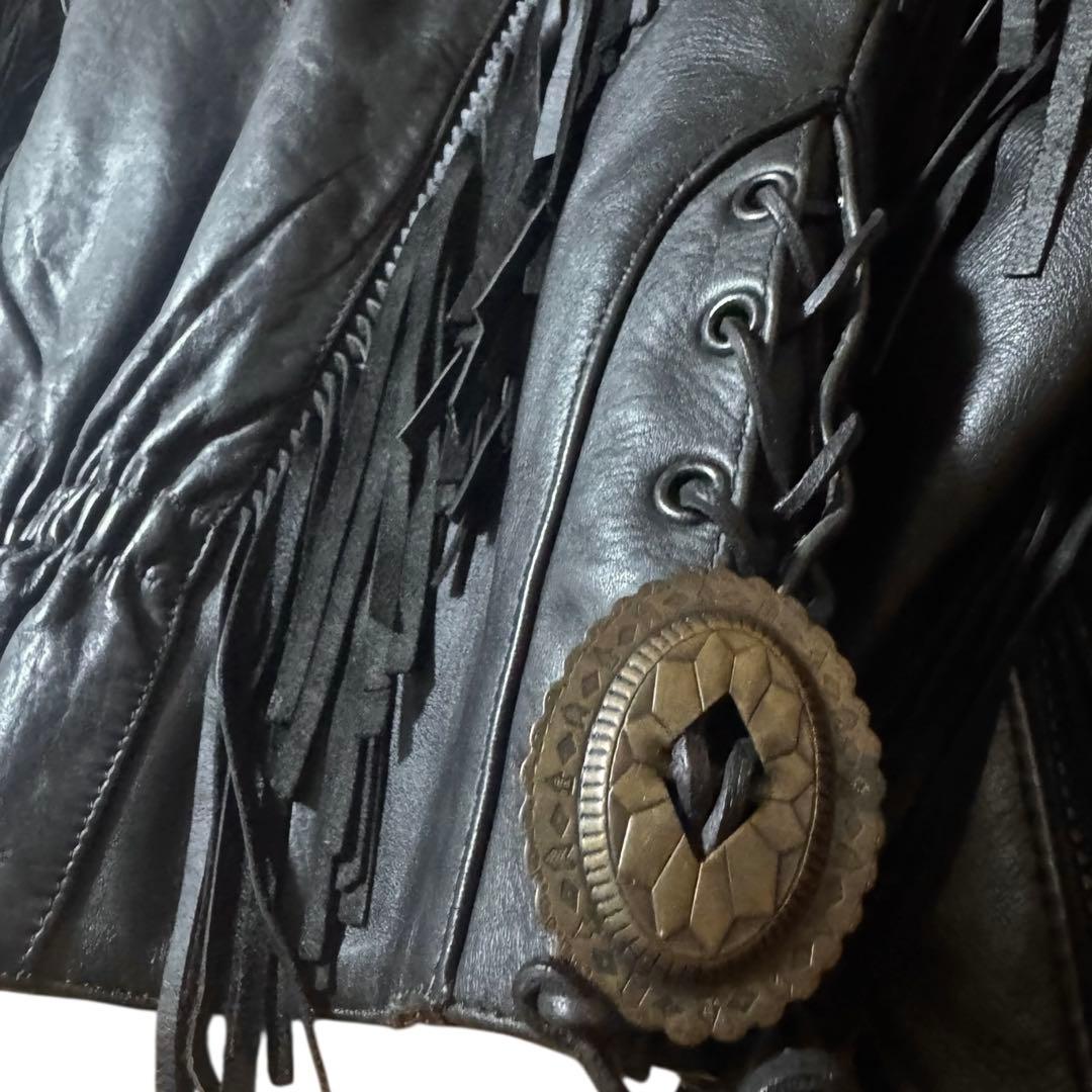 FIRST ライナー付 フリンジ レザージャケット Thinsulate 黒 L