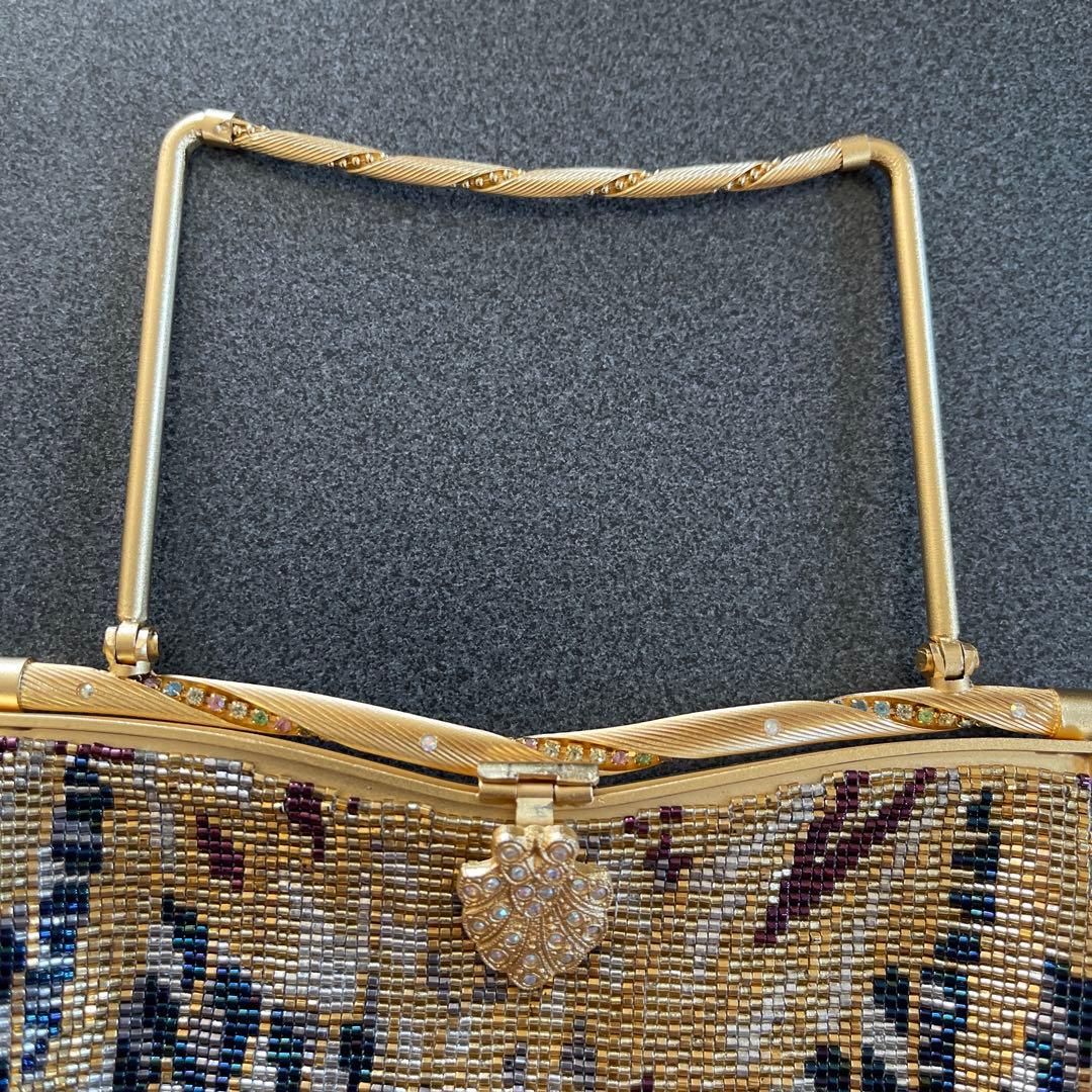 delicat ビーズ織り 花柄 パーティーバッグ フリンジ付き