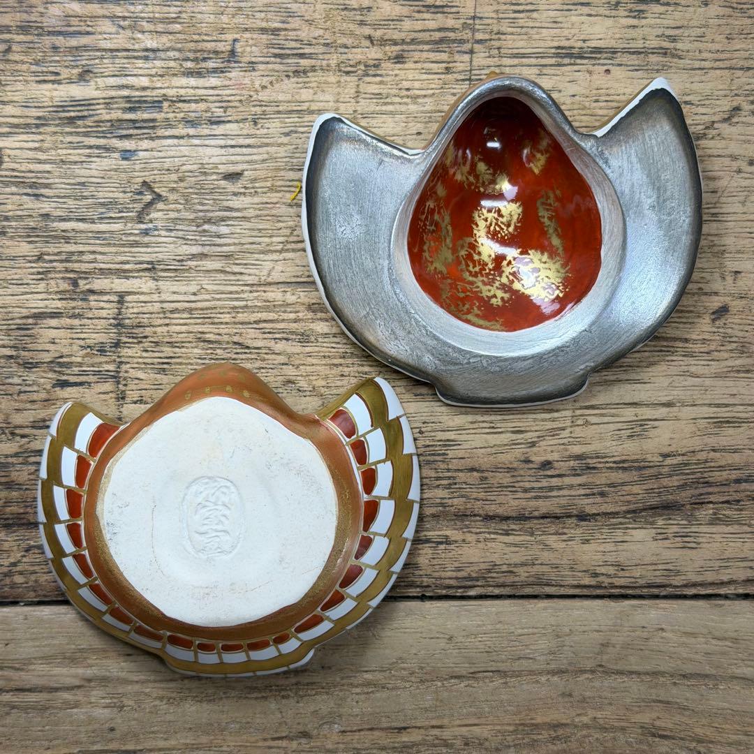 a800 送料込 御室窯 金彩 内銀 福良雀 香合 在銘 共箱 茶道具