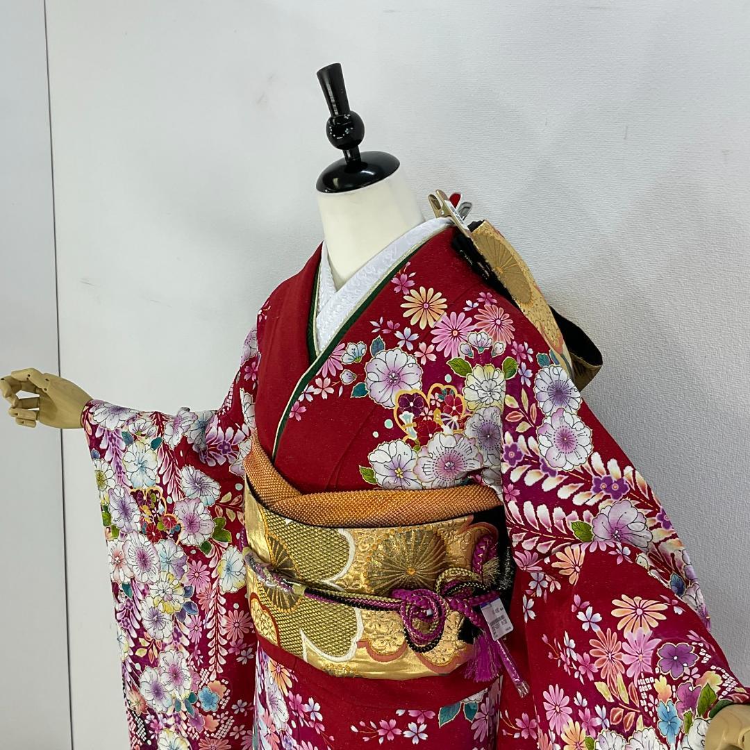 愛　お振袖フルセット　半衿付け　赤　辻が花正絹　美品