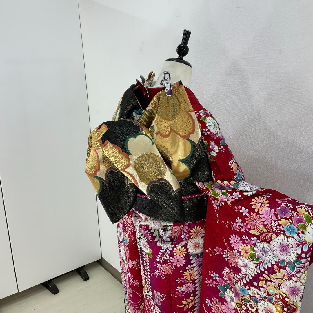 愛　お振袖フルセット　半衿付け　赤　辻が花正絹　美品