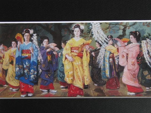 石川善一、舞妓繚乱、希少画集画、新品高級額・額装付、状態良好